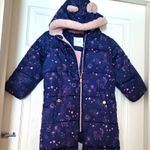 NEXT Girls Navy/Pink Unicorn Quilted Hooded Zip Snowsuit 2-3 Years