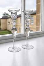 Pair Vintage Cut Glass Candlesticks Tall Elegant Crystal Candle Holders 22 cm