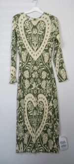 Never Fully Dressed  Womens Amara Plisse Gaia Midi Dress Khaki/Cream  XS -  XL