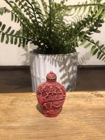Antique Chinese Carved Cinnabar Snuff Perfume Bottle Landscape And Figures