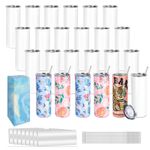 24Pack Straight Sublimation Tumblers Bulk Blank 20oz with Sublimation Paper