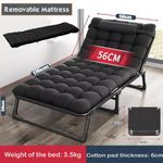 Overweight Portable Camping Bed Adults Folding Cots Sun Lounger Black Beds + Mat