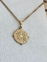 18K Gold Sun Coin Necklace Spiritual Boho Pendant Waterproof Jewelry