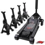 3 TON HYDRAULIC FLOOR JACK & 4 AXLE STANDS PORTABLE COMPACT GARAGE LIFT TOOL
