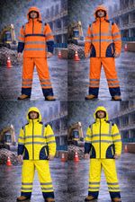 Men's Hi-Viz Waterproof Suit Reflective Rain Jacket & Trousers High Visibility