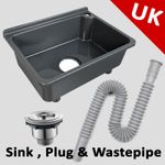 Deluxe Motorhome / Caravan Sink Basin Grey with waste pipe / plug 430mm x 325mm