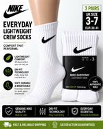 Nike Everyday Lightweight Crew Socks Breathable White/Black 3 Pack Men's 3-7