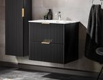 Bathroom Vanity Sink Basin 600mm Ribbed Textured Black Modern Wall Hung Adel