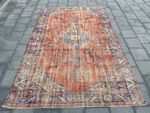 5.9x9 Turkish Vintage Carpet Faded Oriental Terracotta Floral Medallion Area Rug