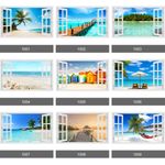 Wall Mural 3D Window Tropical Palm Tree Beach View Wall Stickers, Wall Decals