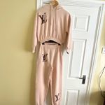 Beige Fleece 2 Piece Sweatsuit Hoodie & Trousers. Size S/M