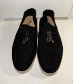 Loro Piana Women’s Black Suede Slip-On Loafer Flats Round Toe Logo 8