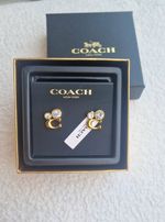 🌼 Coach Gold-toned C Shape Crystal Stud Earrings New