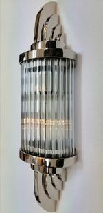 Art Deco Antique Nickel Brass Glass Rod - Vintage Ship Light Wall Sconce Lamp