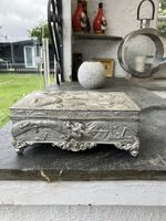 Vintage heavy silver plated ornate covered jewellery box trinket box