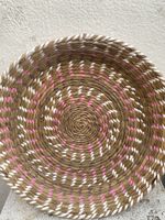 Large Moroccan Woven Wall Basket 45cm Boho Palm Leaf Wool Decor Rustic Coastal