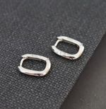 Classic Asymmetrical 925 Sterling Silver Rectangle Sleeper Huggie Hoop Earrings