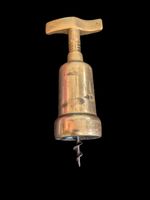 Vintage Brass Mechanical Corkscrew with Sleeve Monogrammed KLF Working Condition
