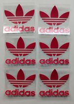 6x HTV Adidas 5.5cm x 5.5cm Iron On Vinyl Transfers / Vinyl Decals, Bright Red