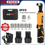 600Nm Electric Cordless Right Ratchet 3/8'' 90 Angle Wrench Power 2x Battery Kit