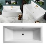 Nuie Asselby Straight Square Double Ended Acrylic Bath Tub & Panels Bathroom