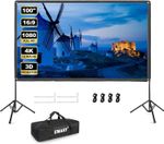 Projector Screen Tripod Stand 16:9 4K HD Portable Indoor Outdoor Movie 100 Inch