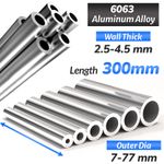 Aluminium Round Tube Pipe 2.5mm - 4.5mm Wall Thickness, 300mm Length 6063T6