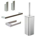 COSMIC Bathroom Accessory Set Silver 5 Pcs Hooks Rail Toilet Brush&Paper Holder