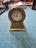 Vintage Dome Shaped Miniature Mantle Clock, Black and Gold Tone Working 