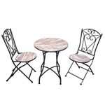 Bistro Set Mosaic Tile Folding Table 2pcs Chairs Outdoor Garden Furniture Metal