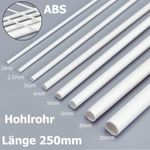 2mm to 6mm White ABS Plastic Hollow Tube Round Rod DIY Model Craft Length 250mm