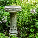 Stone Garden Bird Bath Tall Sunflower Design Flowers UK Handmade DGS Statues 65k