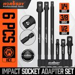 6-Piece Impact Socket Adapter 1/4" 3/8" 1/2" Driver 1/4" Hex Shank Impact Grade