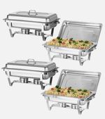 4 Pack 12L Chafing Dish Buffet Set Stainless Steel Rectangular Food Warmer