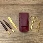 Vintage German 5 Piece Manicure Set English Real Leather Case