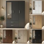 Assembled 3 Door Mirrored Triple Wardrobe With Drawers Storage Cabinet Furniture