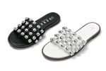 Women’s Studded Slider Sandals Flat Slip On Summer Shoes Black White Beige