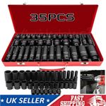 35Pcs Heavy Duty Deep Impact Socket Set 1/2" Drive 6 Point Thin Wall 8MM - 32MM
