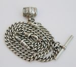 Antique Double Albert sterling solid silver watch chain 40.2g 37cm