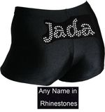 Personalised Black lycra Gymnastics shorts with NAME in Rhinestones ALL SIZES