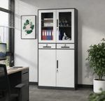 Tall Metal Office Cabinet 2 Door Lockable Storage Cupboard with Shelves Glass