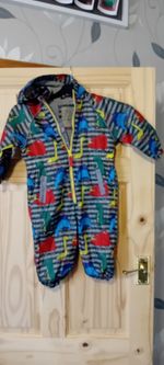 Baby Boys Fleece Lined Hooded Dinosaur Rainsuit Age 9-12 Months