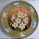 Antique BROWN WESTHEAD & MOORE Large Pottery Charger Flowers & Landscape Scenes