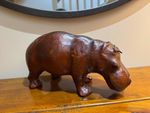 Small Standing Hippo - Covered in Genuine Leather - Hand Made Product