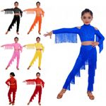 Kids Girls Rhinestones Latin Jazz Dance Outfit Tango Rumba Samba Dance Costume