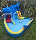 Shark Inflatable Bouncy Water Slide with Splash Pool, Air Blower Included