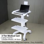 Dental Scanner Trolley 3-Tier Med Cart Laptop Mobile UK Steel Lockable Wheels