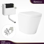 Cesar Back to Wall Toilet BTW Rimless Pan White + Soft Close Seat, Cistern