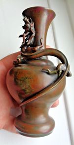 STRIKING JAPANESE MEIJI BRONZE VASE WITH CLIMBING DRAGON -  SIGNED BY IKKO