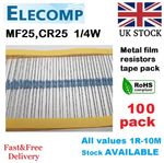 MF25 1/4W Resistors 1% All Values (0R-1K-10M) 100 Pack UK stock